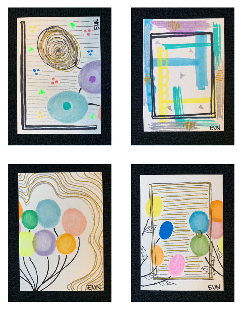 Original ACEO Abstract Contemporary Paintings by EUN Signed OOAK 4-Piece Set