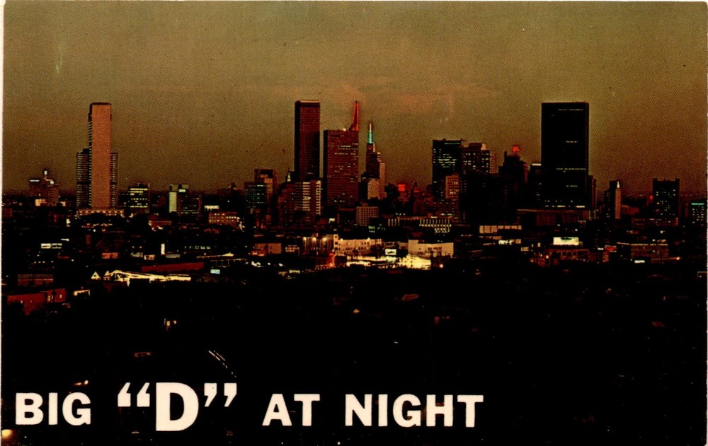 Dallas Texas Big D at Night Six Flags Over Texas Vintage Postcard