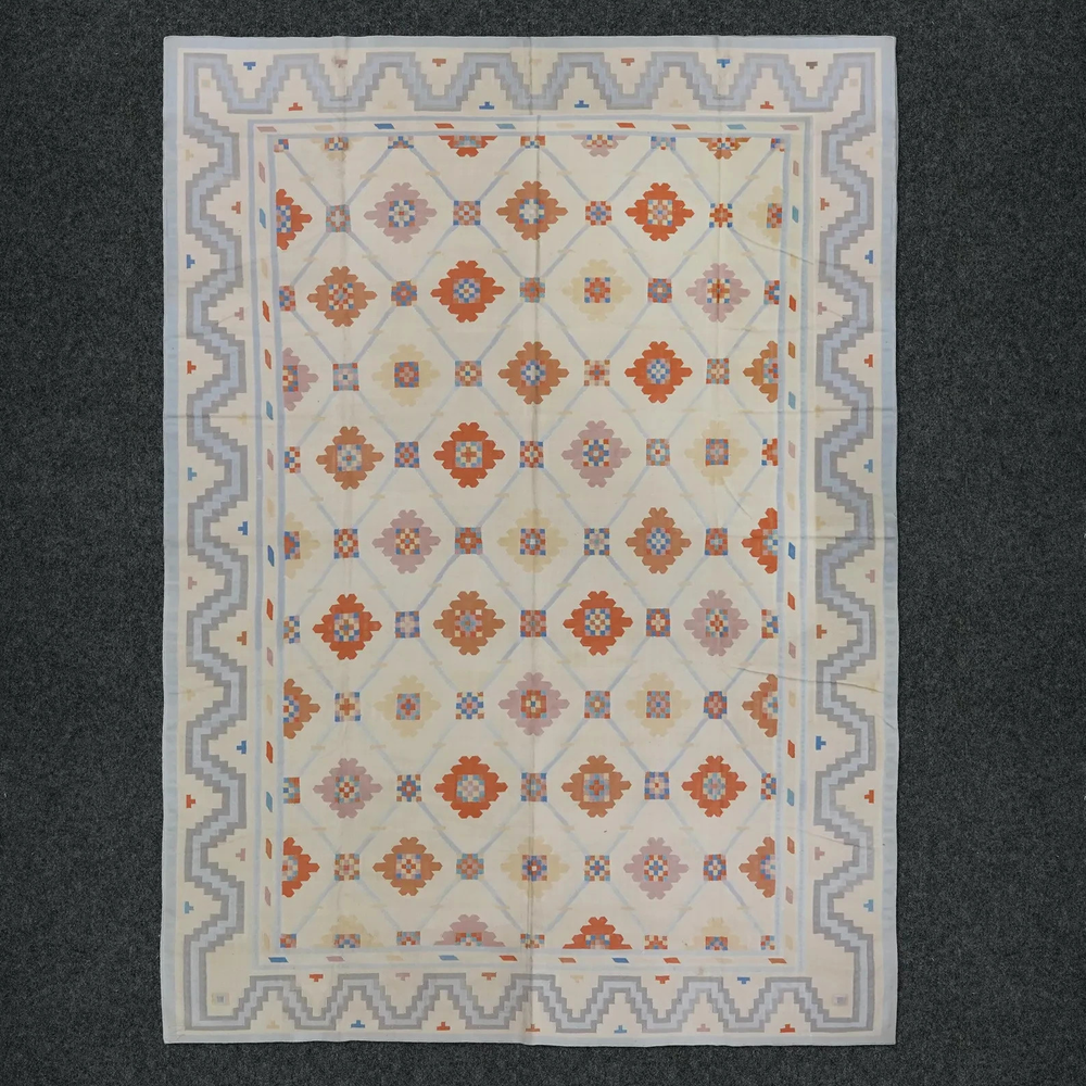 Geometric Handwoven Cotton Dhurrie Rug Color Beige Multi Design Carpet Rug