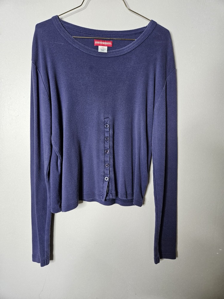 90s Y2k Vintage Women's Large Unionbay Casual Navy Crop Top