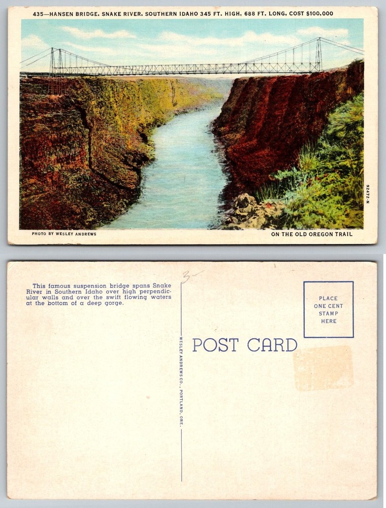 Hansen Bridge Snake River Southern Idaho Postcard on Old Oregon Trail