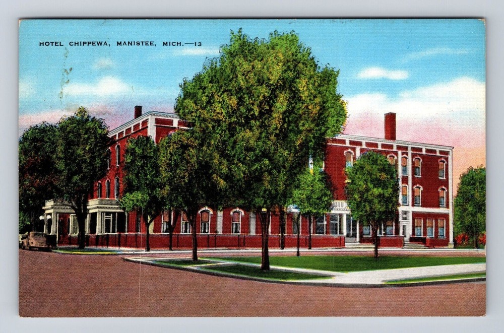 Manistee MI-Michigan, Hotel Chippewa, Advertising Antique Vintage c1942 Postcard