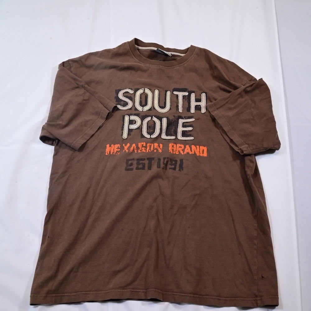 Vintage Y2K Southpole T-Shirt Brown Hexagon Stitch With Print Oversized Size
