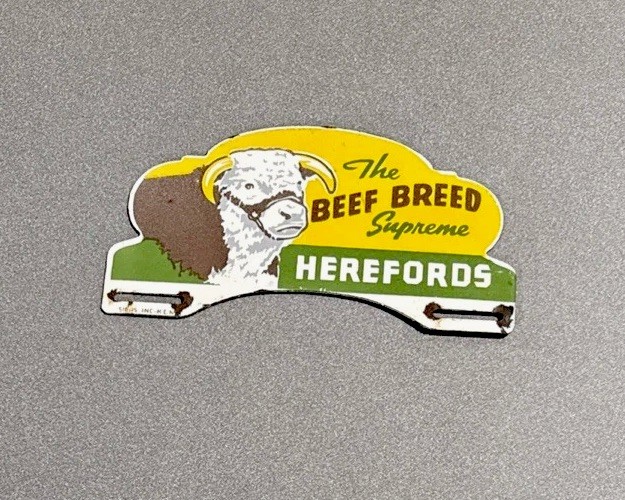 Vintage Herefords Cow Plate Topper Porcelain Sign Car Gas Truck Motorcycle Oil