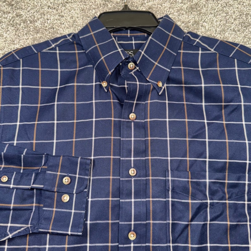Jos A Bank Traveler's Collection Mens Blue Plaid Button Down Shirt Size M