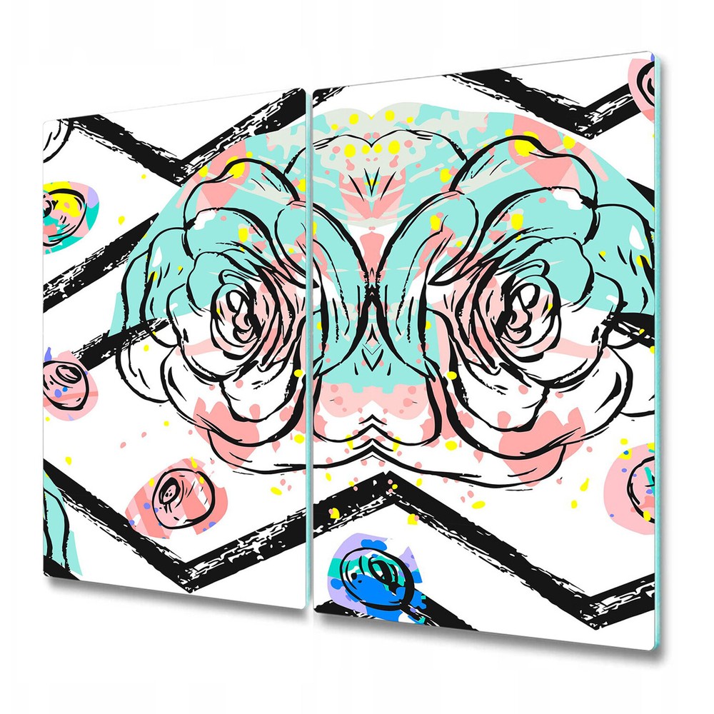 Glass Chopping Cutting Board Hand Drawn Flowers drawn dots and lines 2x30x52