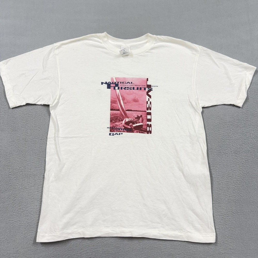 Vintage Gap Shirt Mens Medium White Nautical Pursuits Sailing Graphic 90s Tee