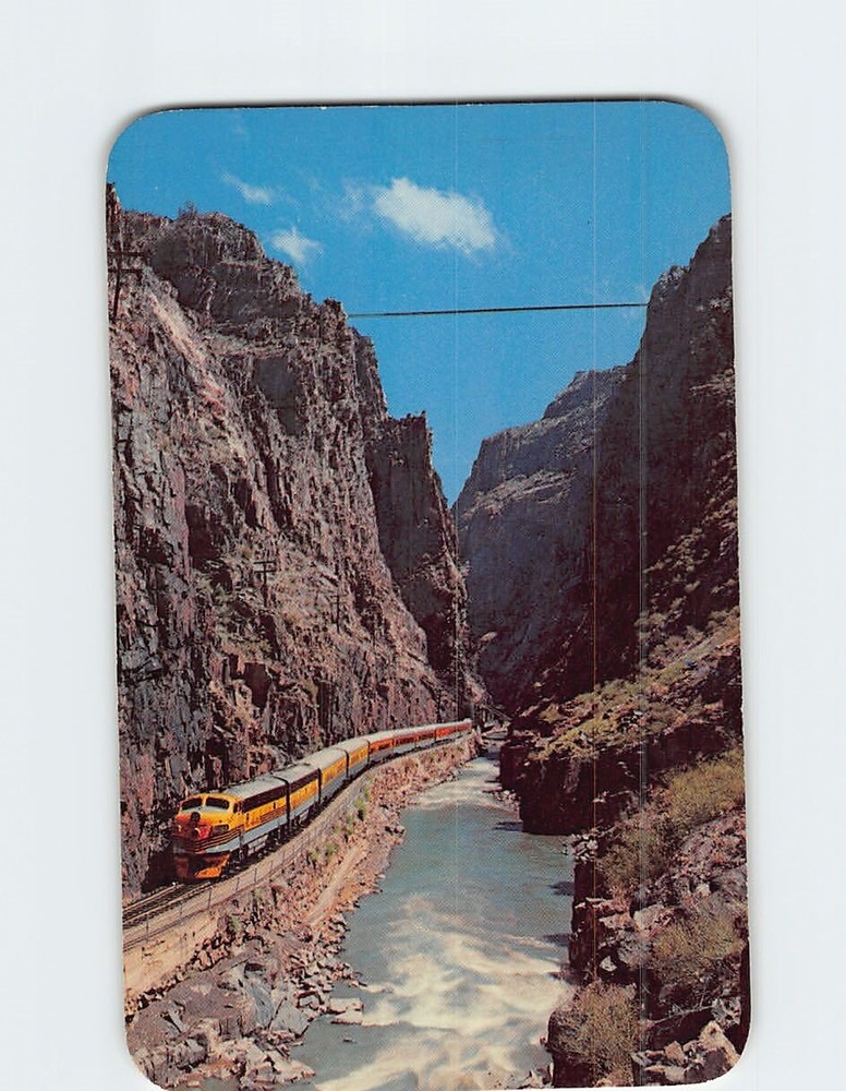 Postcard Streamline Train at the Bottom of the Royal Gorge Canon City Colorado
