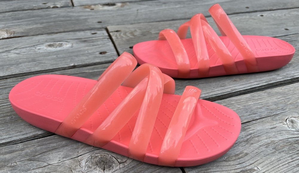 Crocs Women's 10 Splash Glossy Strappy Slide Sandals Jelly - Coral