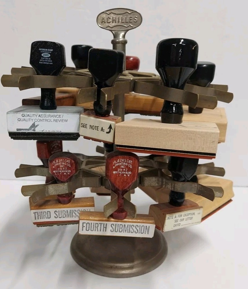 Vintage Achilles 16 Rubber Stamp Holder Carousel Stand Revolving Desk Accessory-image
