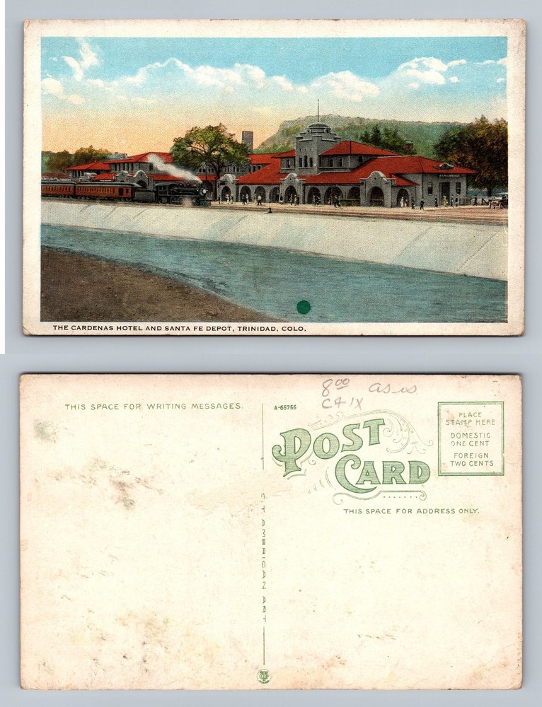 Trinidad, CO-Colorado, Santa Fe Depot and Hotel Scene PC Vintage Postcard