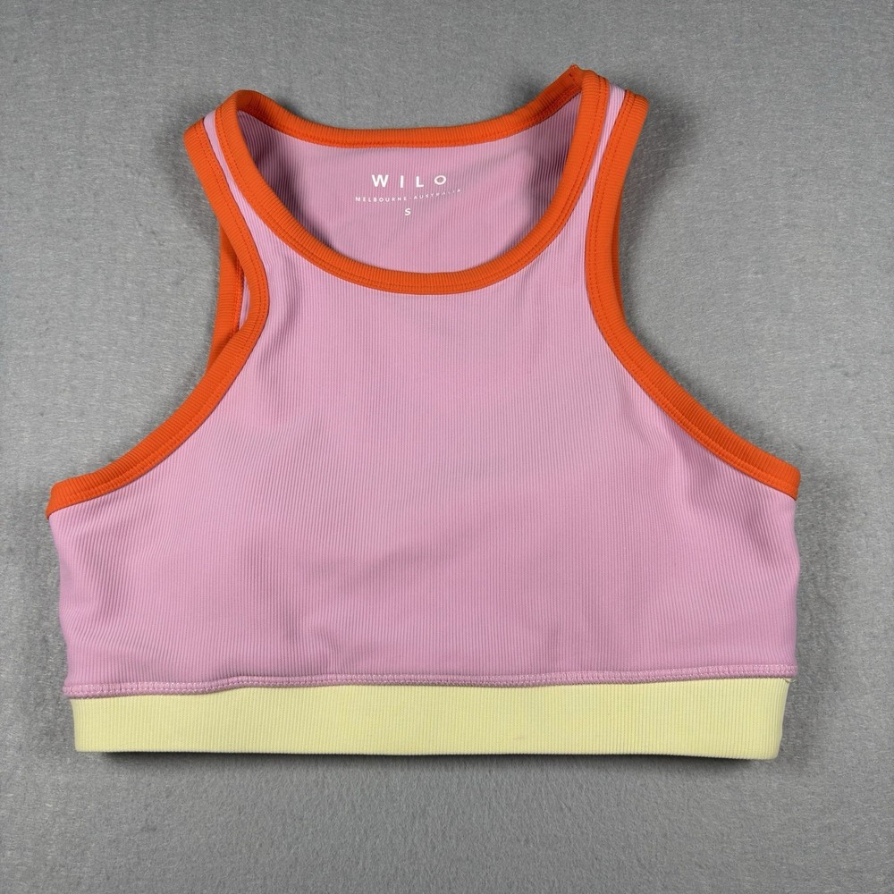 Wilo The Label Ribbed High Neck Sports Bra Womens Size Small Pink/Orange Padded