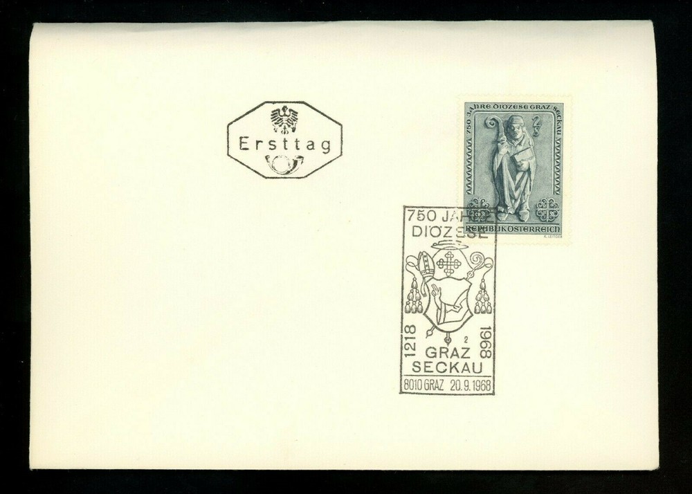 Postal History Austria FDC #817 Bishop Roman Esque Bas Relief Graz Seckan 1968