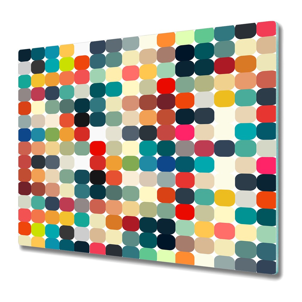 Glass Kitchen Chopping Board Abstract geometric retro pink blue and yellow 60x52