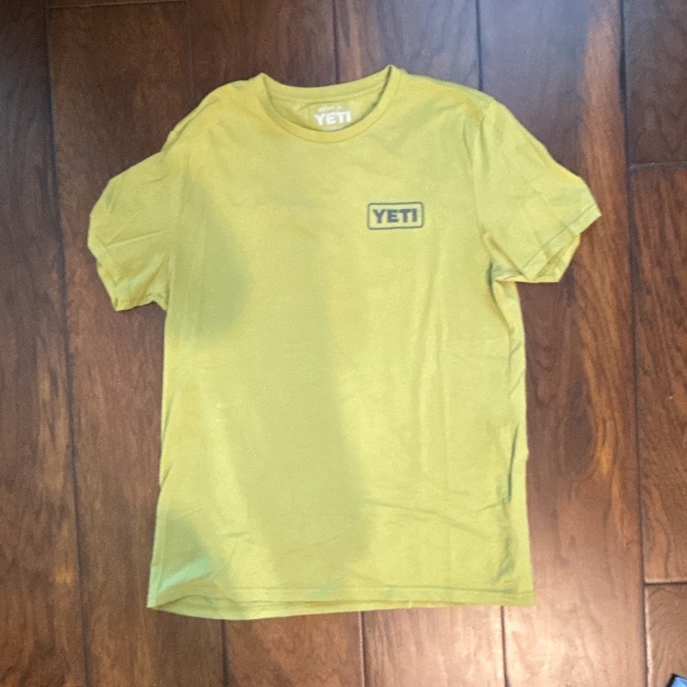 YETI Men's XL Yellow Graphic Crew Neck Short Sleeve T-Shirt Double-Sided