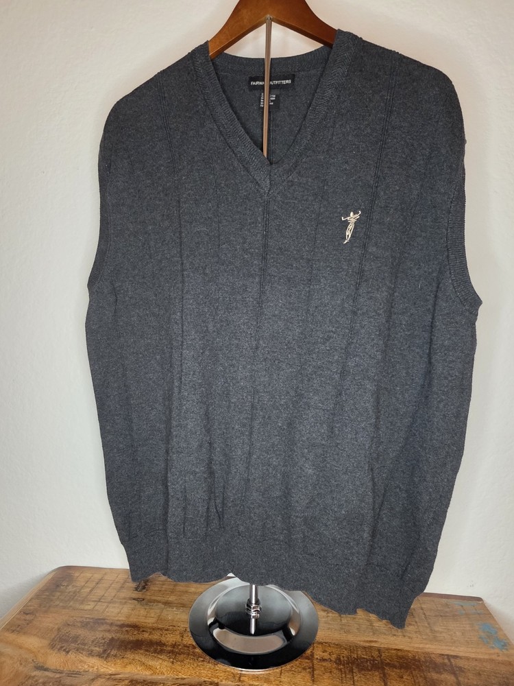 Fairway Outfitters Sweater Vest Men’s XL Charcoal V-Neck Golf Cotton Sweater