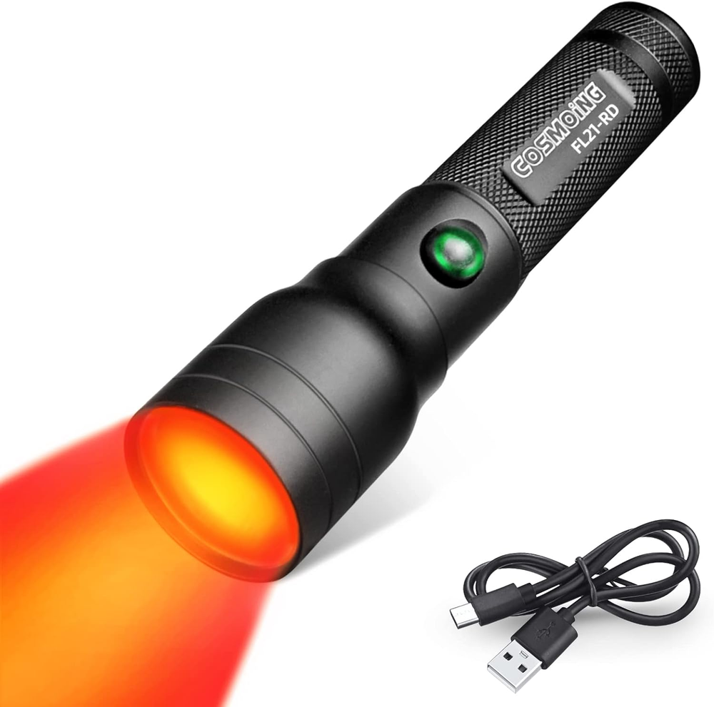 High Power Red LED Flashlight USB C Rechargeable, 300 Yards Red Flashlight IP65