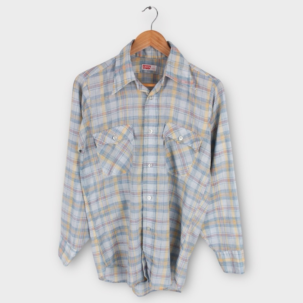 Vintage Levi's Plaid Western Button Up Shirt Long Sleeve 70s Men’s Size Medium
