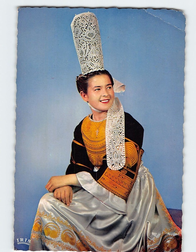 Postcard Woman in Traditional Breton Folk Costumes France