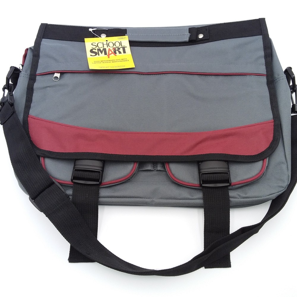 School Smart Tote Messenger Bag With Laptop Sleeve Maroon/Grey 13.5