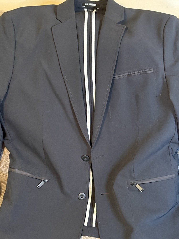 Express Men’s Slim Black Blazer Jacket Medium 2 Button Modern Tech Performance