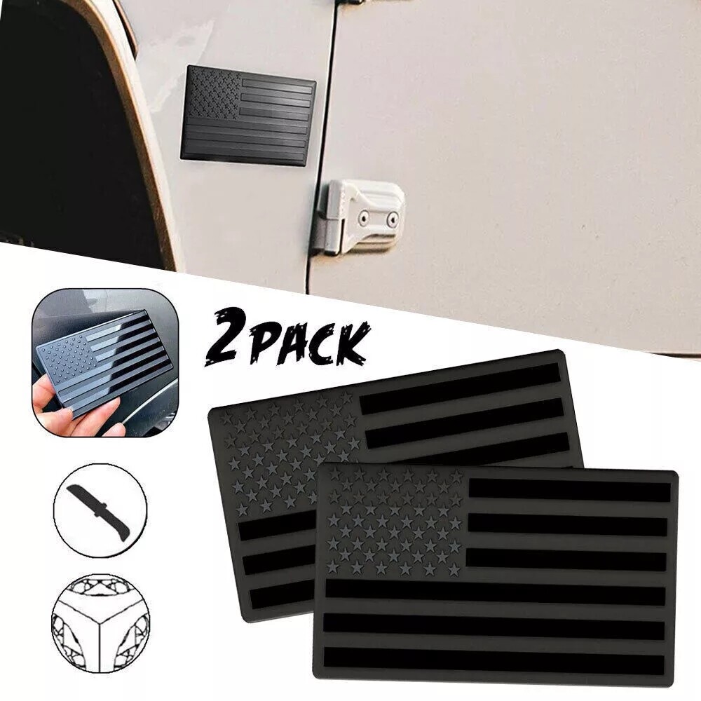2Pcs 3D Metal USA Flag Sticker American Car Truck Decal Emblem Black Sticker