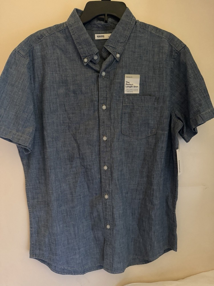New Sonoma Men’s The Perfect Length Shirt Both Large for Sleeve Cotton Blue NWT