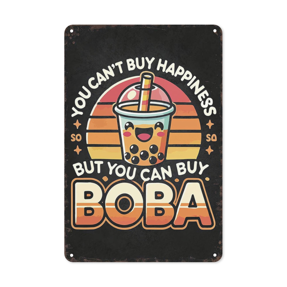 Funny Signs Boba Bubble Tea Happiness Sign Vintage Metal Signs for Restaurant Ki