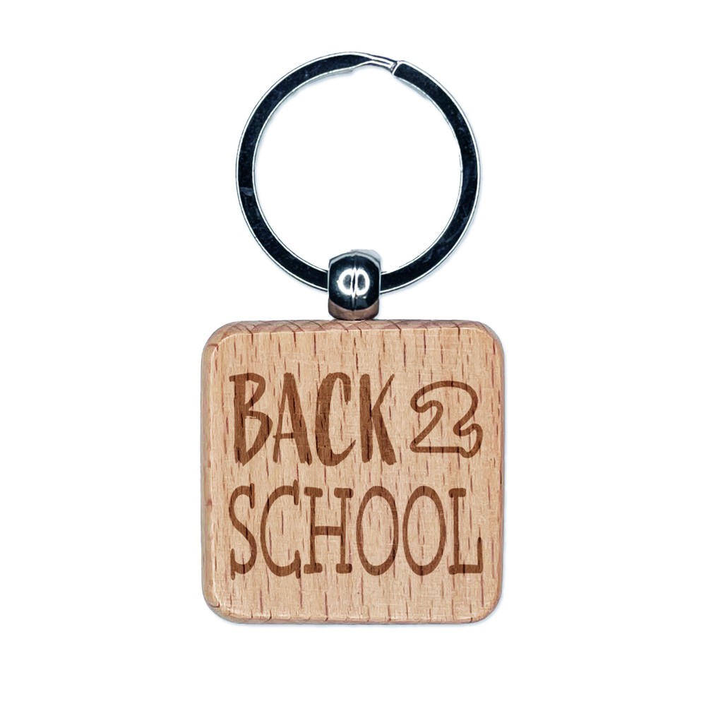 Engraved Wood Square Keychain Tag for Back to School Fun  