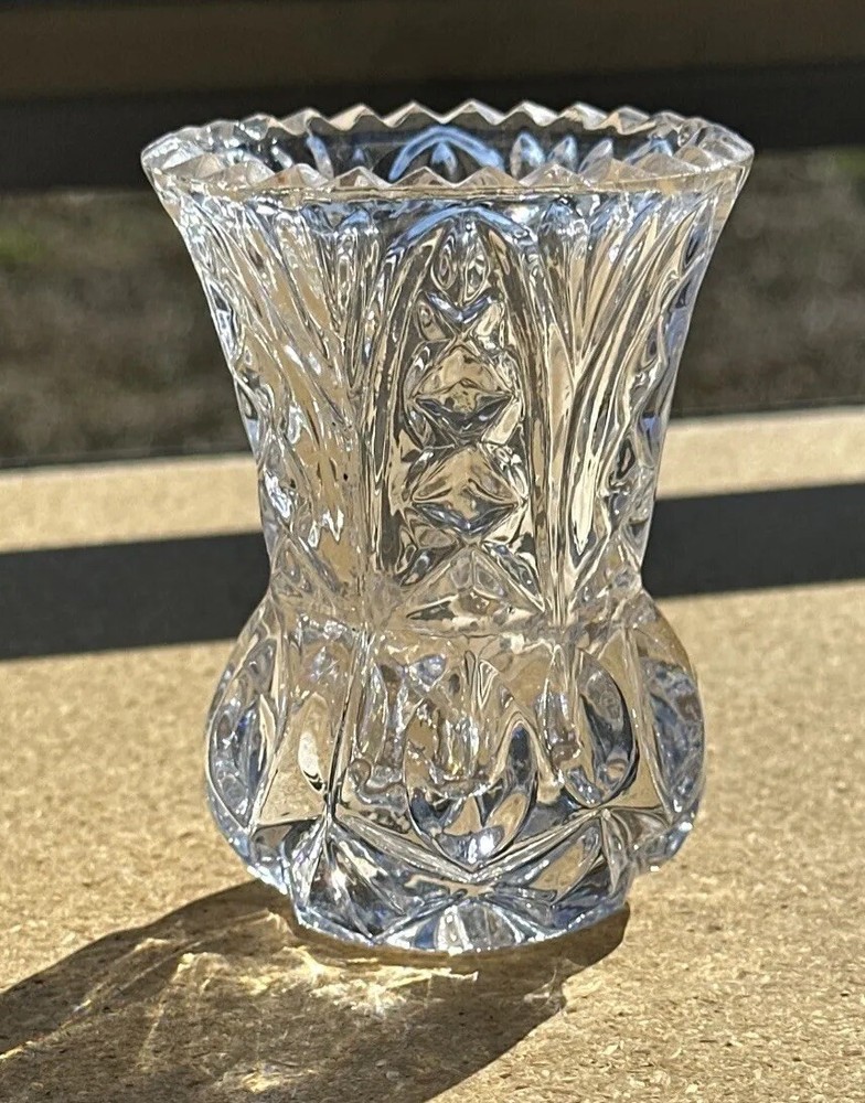 Crystal Cut Art Glass Small Bud Vase 3.75” Toothpick Holder