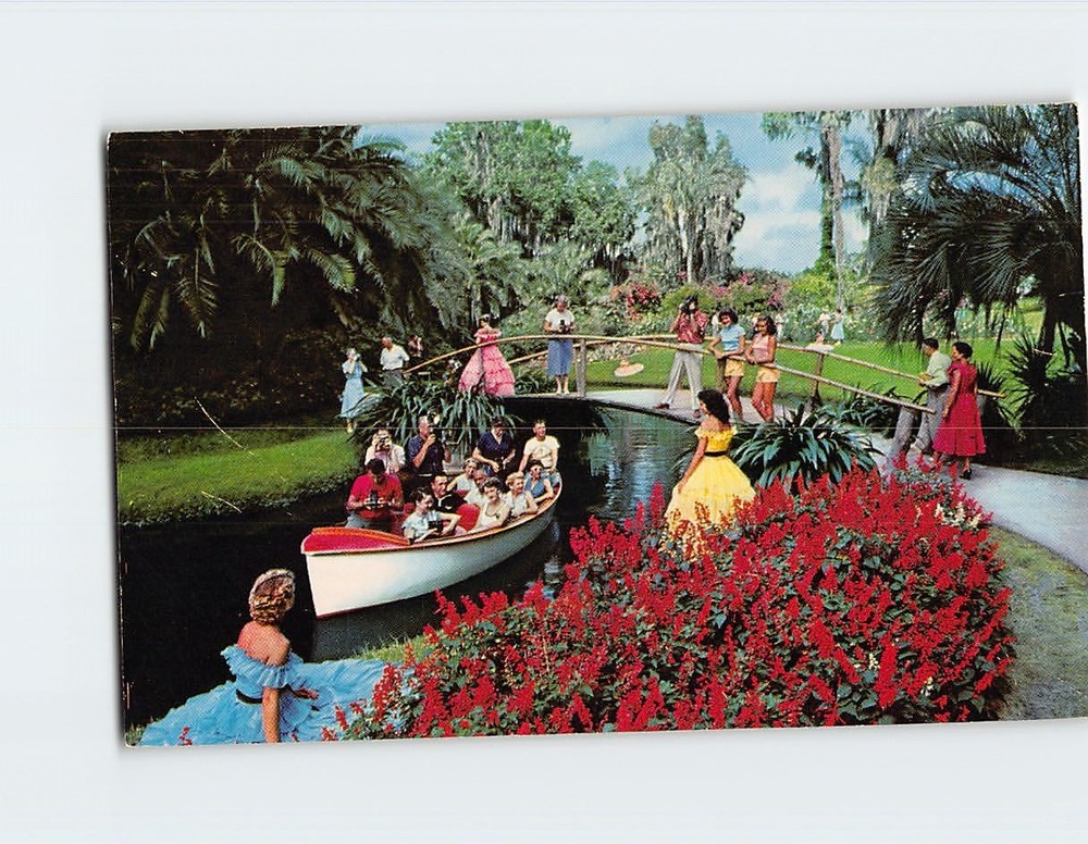 Postcard Colorful Flowers And Lovely Girls Beautiful Cypress Gardens Florida USA