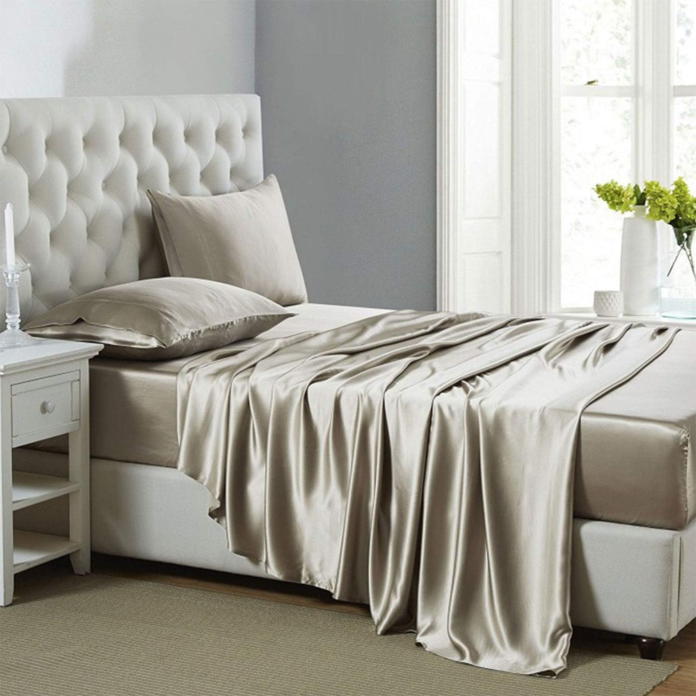 Silk Satin Sheets, Queen Size Satin Bed Sheet Set with Deep Pockets, Cooling Sof