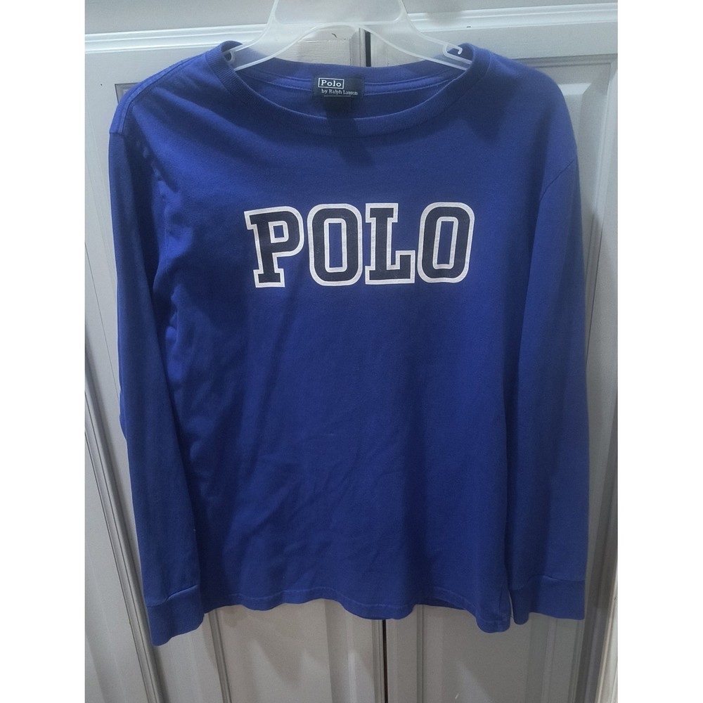 Polo Ralph Lauren Kids Blue Long Sleeve Logo T-Shirt Size L 14-16 Crewneck Tee