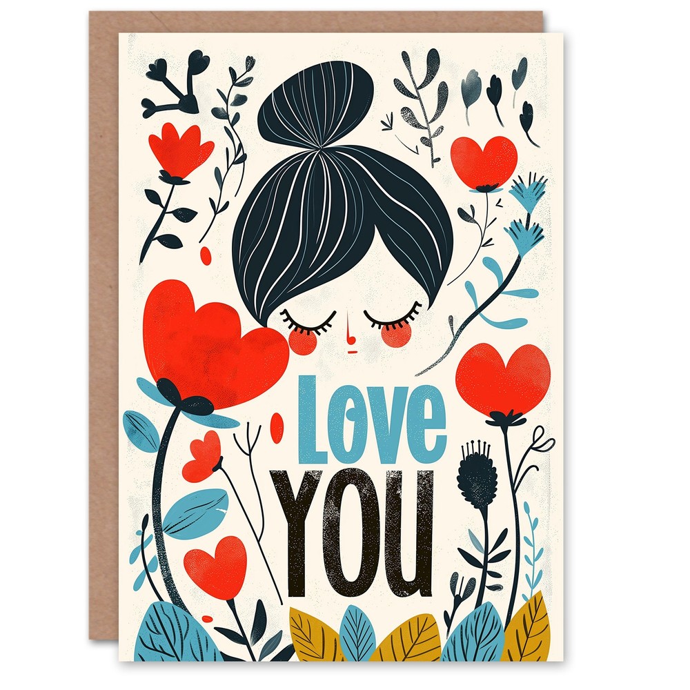Valentines Day Greeting Card Love You Floral Heart Flowers Letterpress For Him