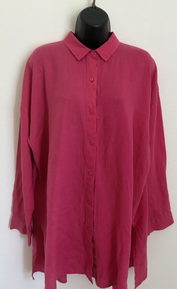 Eileen Fisher S 100% Organic  Linen Button Down Tunic Top Shirt S