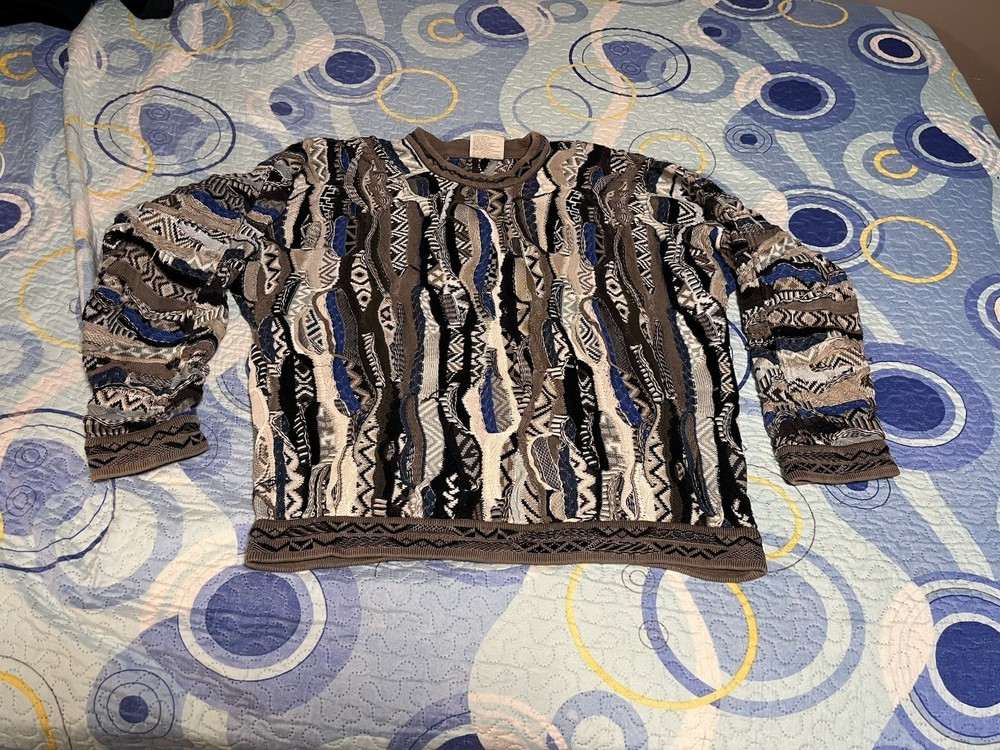 Vintage COOGI Sweater Mens Large Multicolor 3D Knit Mercerized Cotton Bold 90s