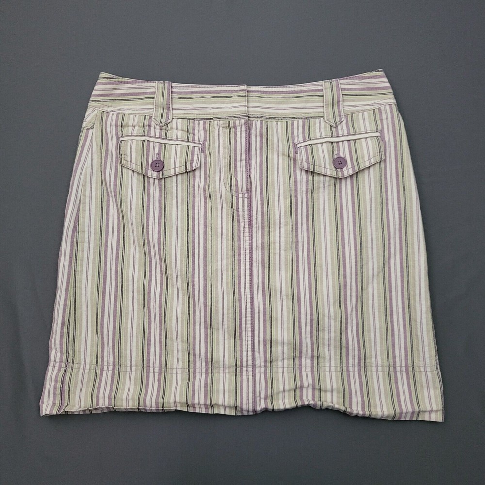 Ann Taylor Loft Skirt Womens Size 6 A Line Short Pockets Zip Striped Green