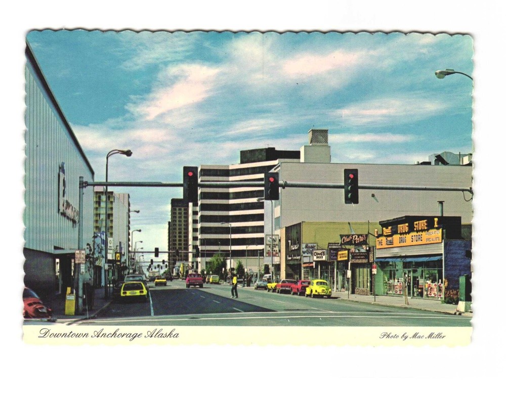 Downtown Anchorage AK Colorful view of downtown vintage postcard unposted