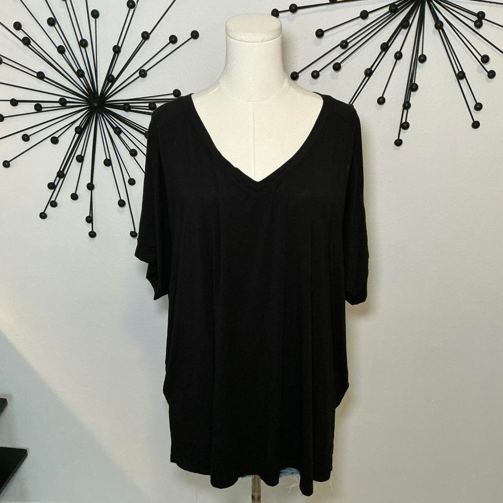 Terra & Sky Black Oversized V Neck Tee Plus Size 3X Casual Minimalist
