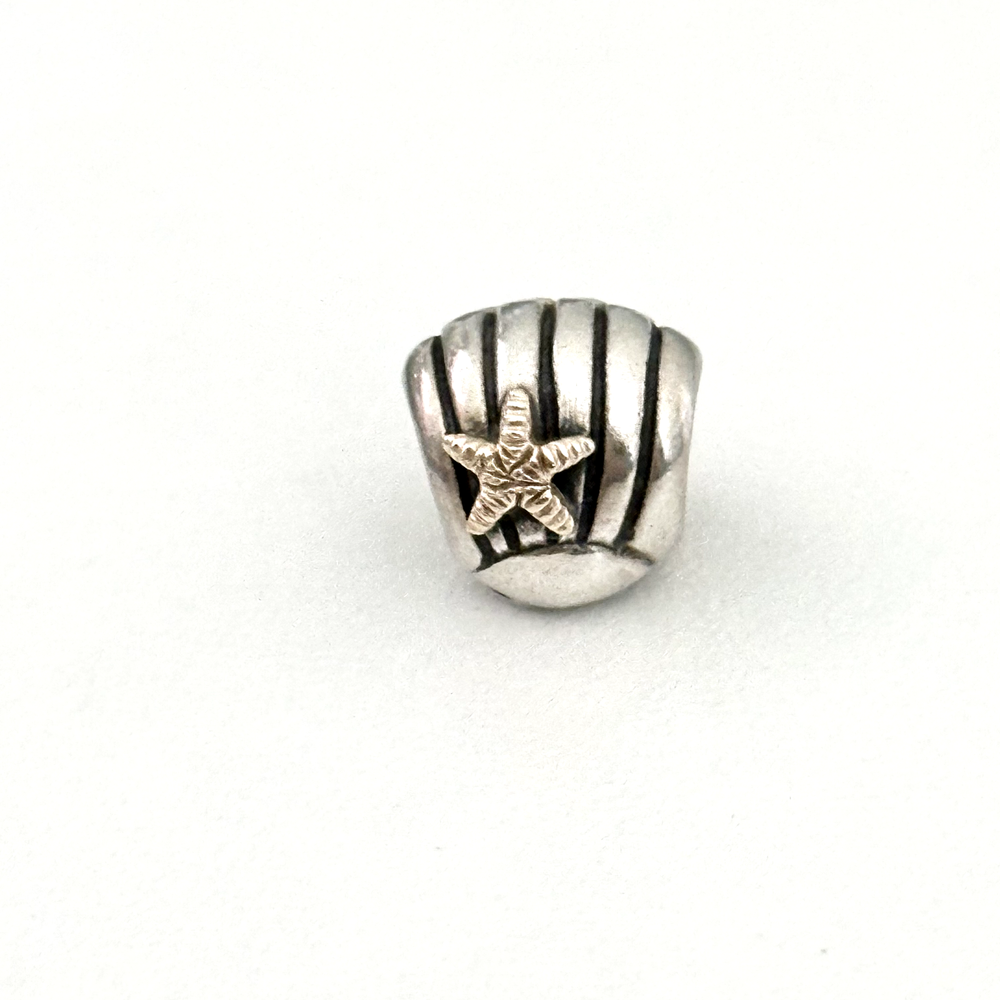 Pandora 925 Silver & 14K Gold Two-Tone Seashell Starfish Charm