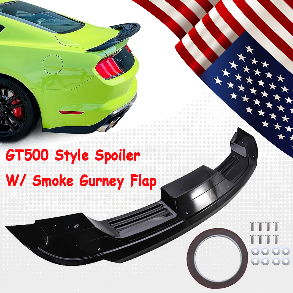 For 2015-2023 Ford Mustang W/ Smoke Gurney Flap Wicker Bill GT500 Style Spoiler