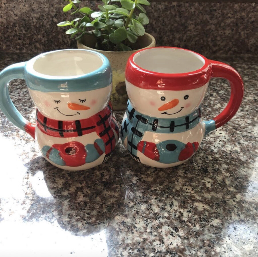 Festive Snowman Mugs Set of 2 for Hot Chocolate or Winter Coffee