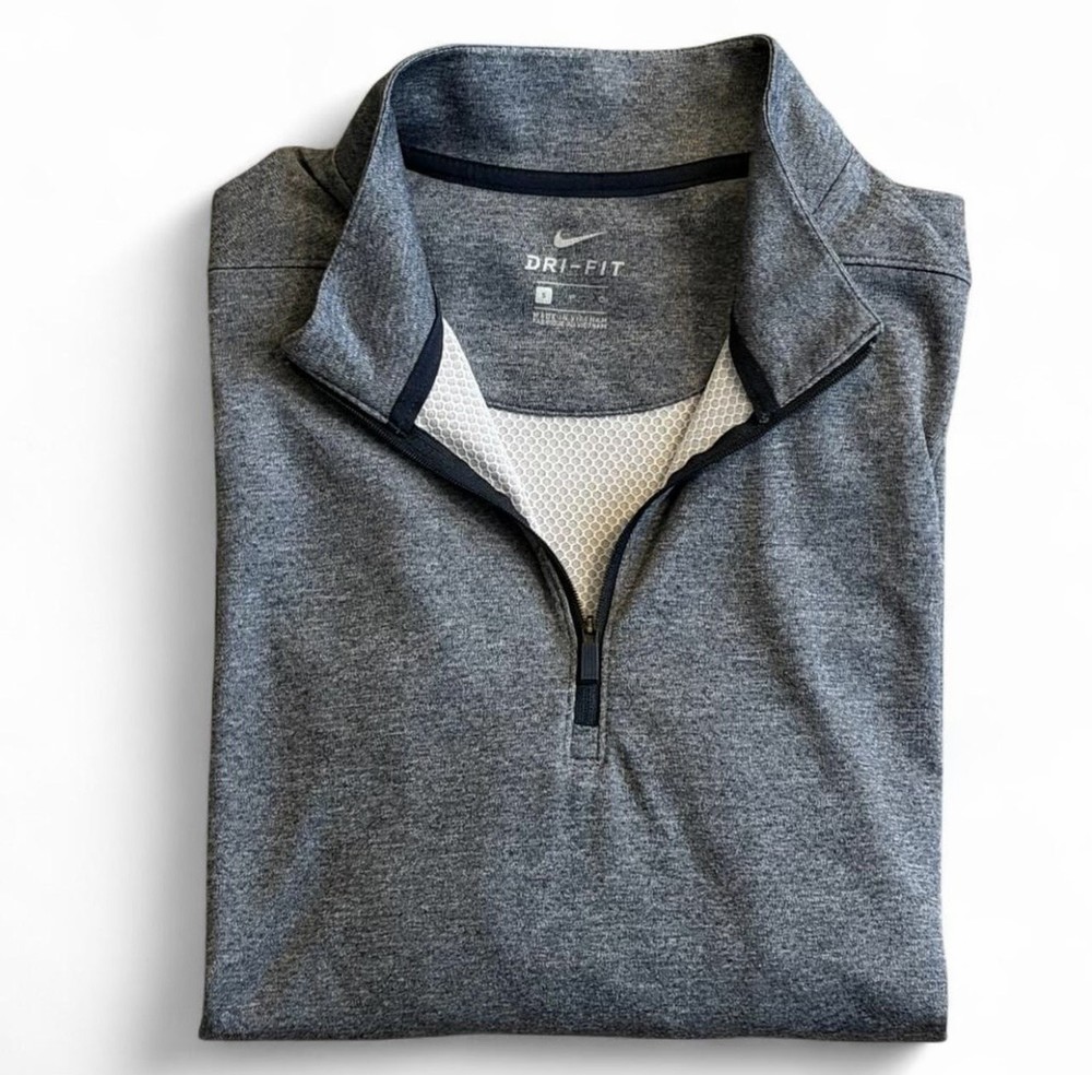 Nike Dri Fit Quarter Zip Pullover Mens S Gray Athletic Running Training Top