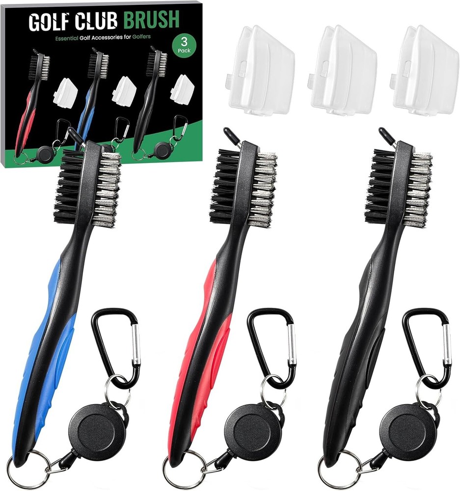 3 Pack Retractable Golf Club Brush with Zip-line Groove Cleaner