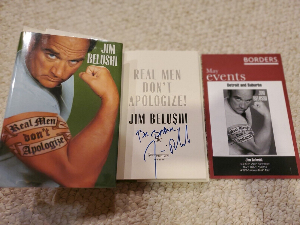 Jim Belushi Signed REAL MEN DON'T APOLOGIZE 1st/1st with flyer - new - pristine