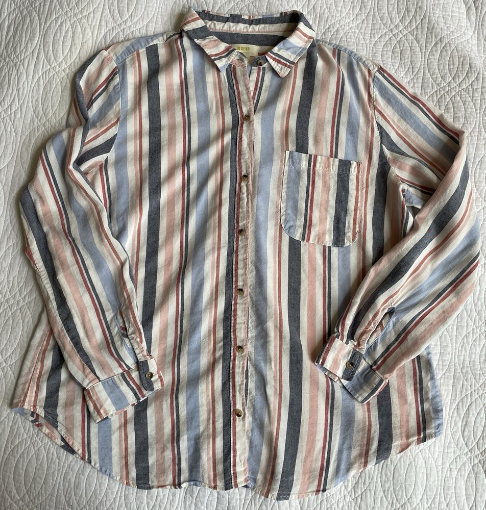 Maeve By Anthropologie Chatham Linen Blend Shirt Sz XL Striped Multicolor Beach