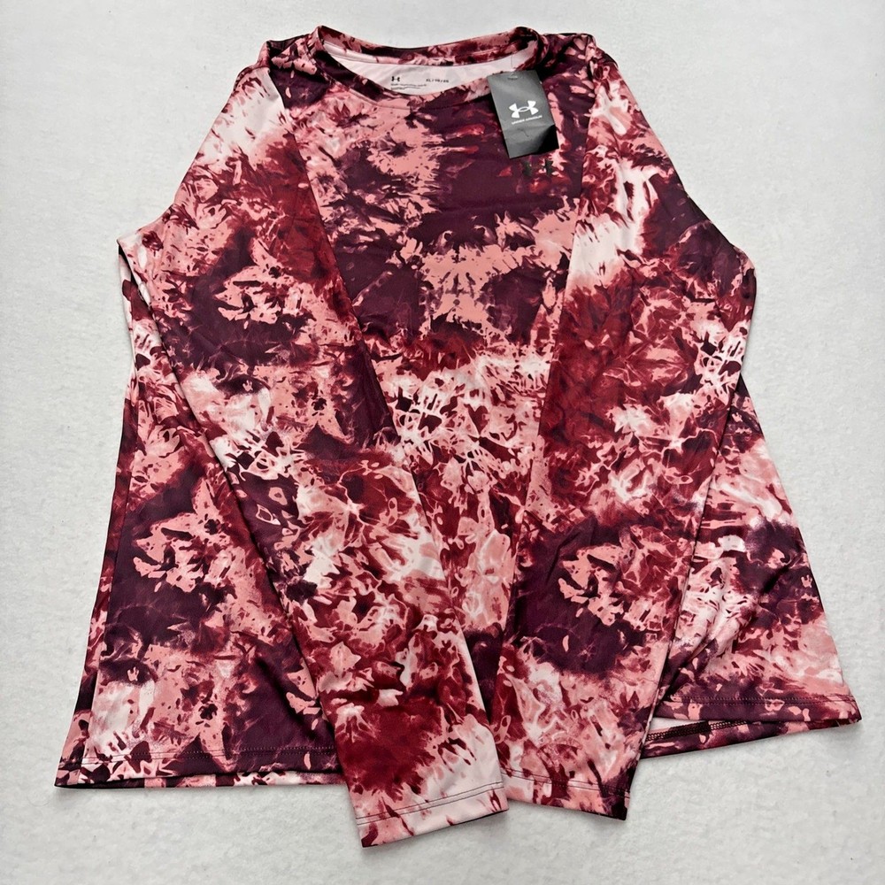 Under Armour Shirt Womens XL Pink Burgundy Velocity Printed Long Sleeve Athletic