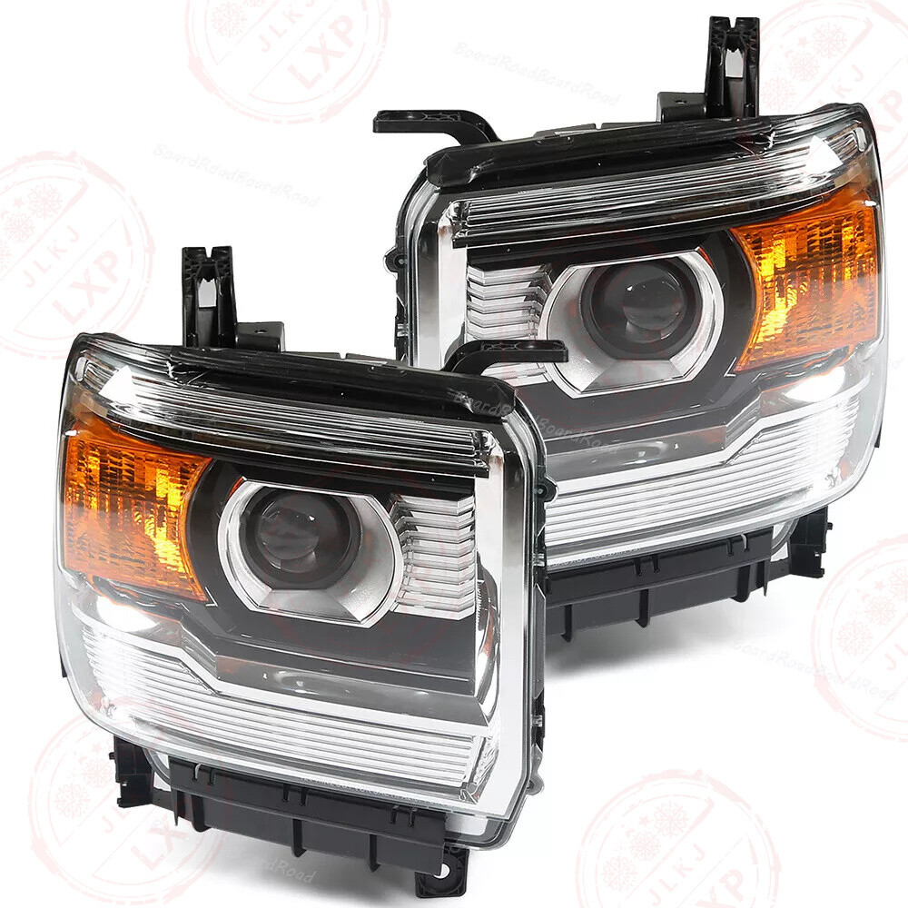 Pair Headlights Projector For GMC 2014-2018 Sierra 2500 1500 3500 Black