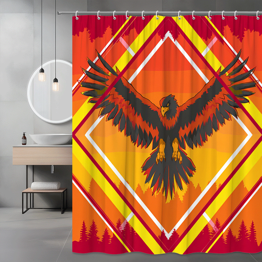 Eagle Graphic Shower Curtain Orange Red Geometric Print