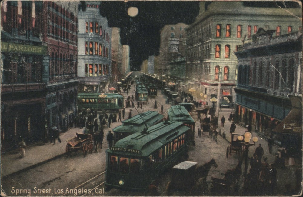 Los Angeles, California CA Spring Street, Night Scene 1911 Vintage Postcard